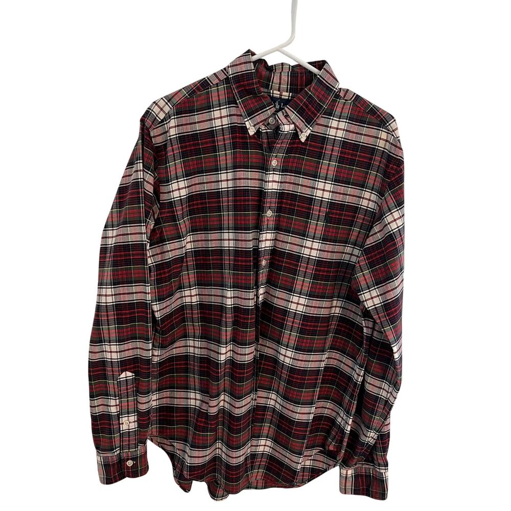 Ralph Lauren Plaid Dress Shirt Mens Medium Red Green Classic Fit Long Sleeve